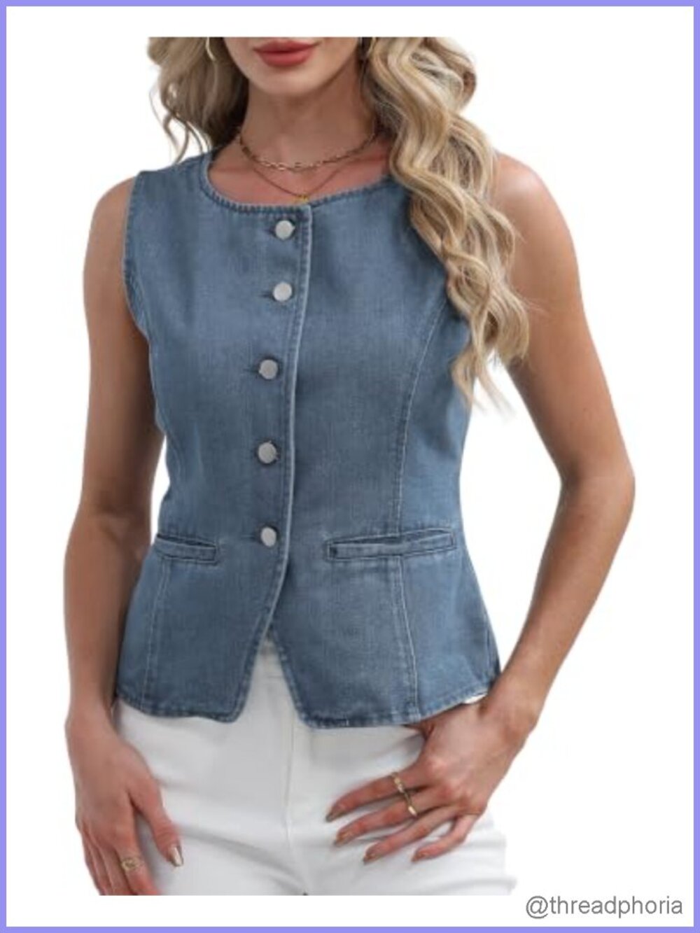 Women's Sleeveless Button Down Denim Jean Vest Western Waistcoat